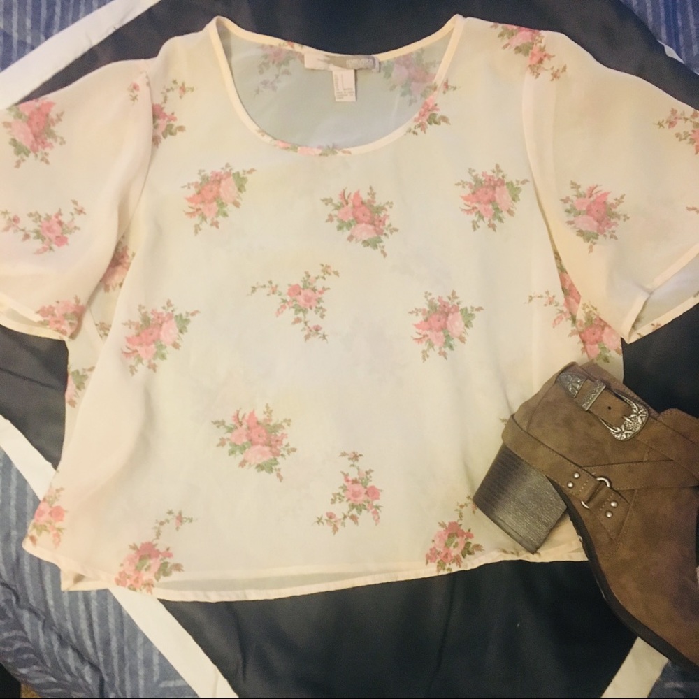 Forever 21 - Cropped sheer pastel/floral top